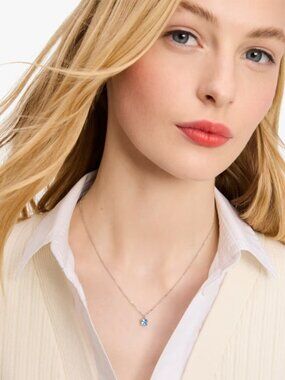 Kate Spade Little Luxuries 6mm Square Pendant Necklace in Light Sapphire/Silver